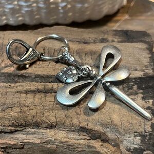 Silver Dragonfly with Heart Charm Keychain